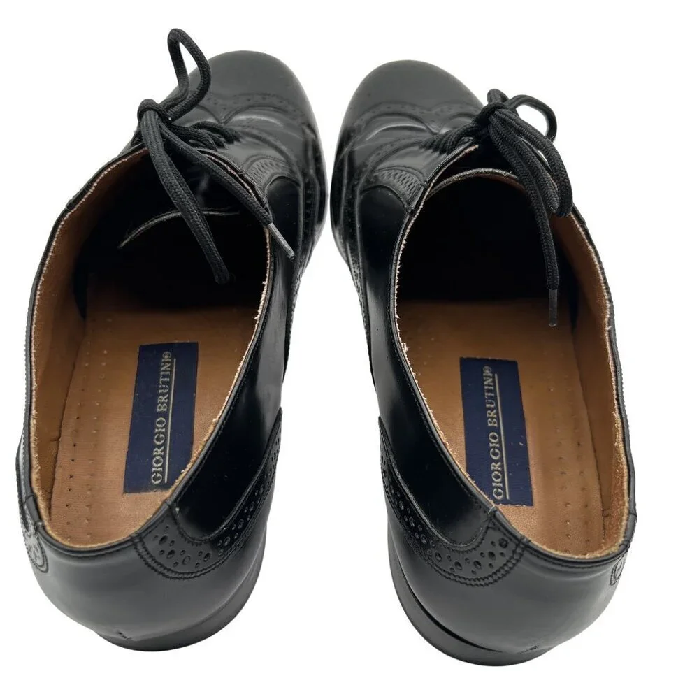 Giorgio Brutini 10.5D Black Wingtip Oxford Shoes Leather Made In Brazil Timeless